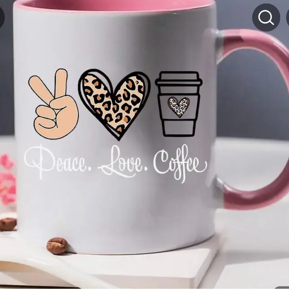 Peace Love Coffee Mug with Pink Interior‎